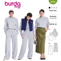Strih Burda 5694 - Mikina s kapucňou, teplákové nohavice s gumou v páse