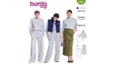 Strih Burda 5694 - Mikina s kapucňou, teplákové nohavice s gumou v páse