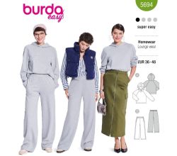 Strih Burda 5694 - Mikina s kapucňou, teplákové nohavice s gumou v páse