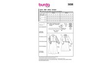 Strih Burda 5696 - Šaty s vysokým golierom, šaty s gumou v páse