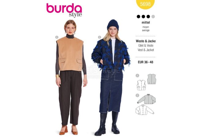 Strih Burda 5698 - Vesta, college bunda so zapínaním na patentky