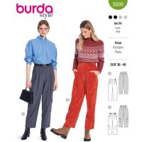 Strih Burda 5699 - Nohavice so skladmi, cargo nohavice, nohavice s vysokým pásom