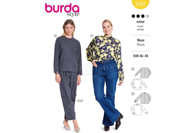 Strih Burda 5701 - Minimalistický top s dlhým rukávom, rolák