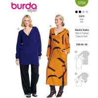 Strih Burda 5704 - Empírové šaty s dlhým rukávom, tunika s bočnými rázporkami