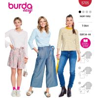 Strih Burda 5705 - Tričko so širokým krčným lemom, tričko s dlhým rukávom