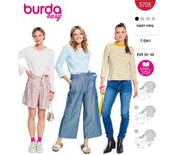 Strih Burda 5705 - Tričko so širokým krčným lemom, tričko s dlhým rukávom