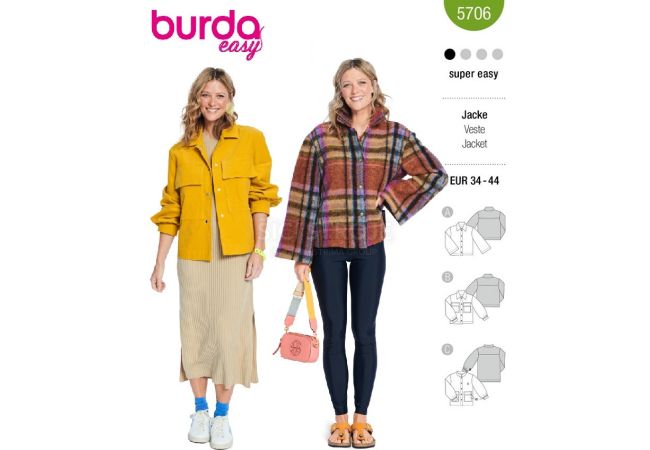 Strih Burda 5706 - Bunda, vrchná košeľa, menčestrová košeľa