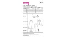 Strih Burda 5707 - Nohavice s gumou v páse, džínsové nohavice marlene so širokými nohavicami, šortky
