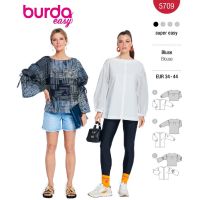 Strih Burda 5709 - Košeľová blúzka, blúzka s naberanými rukávmi