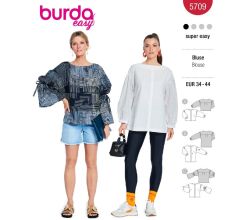 Strih Burda 5709 - Košeľová blúzka, blúzka s naberanými rukávmi