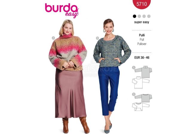 Strih Burda 5710 - Rolák, sveter