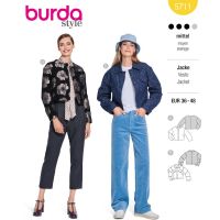 Strih Burda 5711 - Krátka bunda, džínsová bunda, krátke sako so skrytým zapínaním