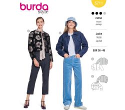 Strih Burda 5711 - Krátka bunda, džínsová bunda, krátke sako so skrytým zapínaním
