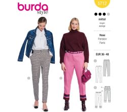 Strih Burda 5712 - Nohavice s pukmi, elegantné úzke nohavice