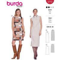 Strih Burda 5713 - Puzdrové šaty bez rukávov, šaty s golierom