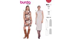 Strih Burda 5713 - Puzdrové šaty bez rukávov, šaty s golierom