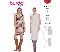 Strih Burda 5713 - Puzdrové šaty bez rukávov, šaty s golierom