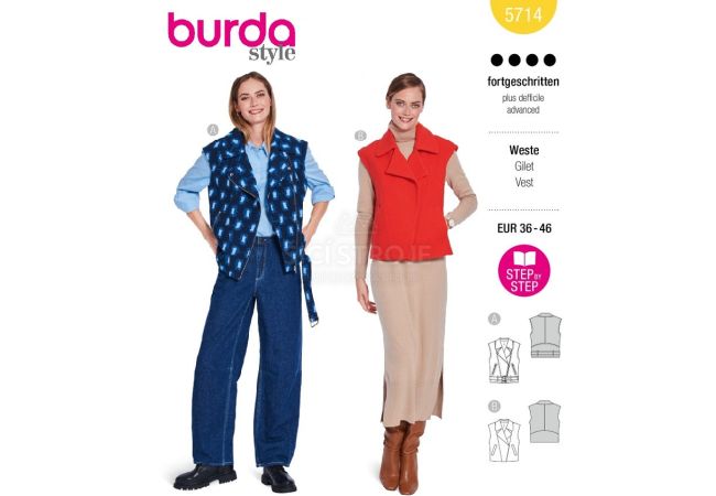 Strih Burda 5714 - Elegantná vesta, rocková vesta, motorkárska vesta