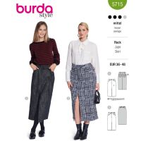 Strih Burda 5715 - Džínsová sukňa, úzka sukňa, midi sukňa, kiltová sukňa