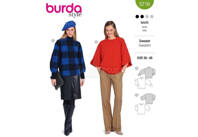 Strih Burda 5716 - Mikina, sveter, rolák