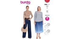 Strih Burda 5717 - Rolák, tričko s dlhým rukávom, elegantné tričko s prestrihom
