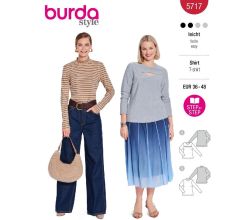 Strih Burda 5717 - Rolák, tričko s dlhým rukávom, elegantné tričko s prestrihom