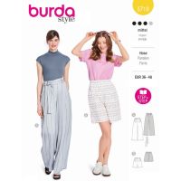 Strih Burda 5718 - Nohavice marlene so širokými nohavicami, šortky