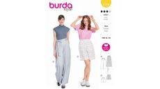 Strih Burda 5718 - Nohavice marlene so širokými nohavicami, šortky