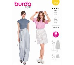 Strih Burda 5718 - Nohavice marlene so širokými nohavicami, šortky