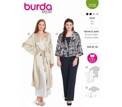 Strih Burda 5720 - Kabátik s opaskom, kimono, saténový kabátik, kardigan