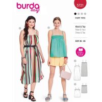Strih Burda 5721 - Voľné šaty na ramienka, top na ramienka, plážové šaty