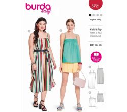 Strih Burda 5721 - Voľné šaty na ramienka, top na ramienka, plážové šaty