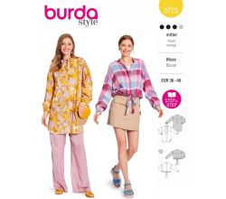Strih Burda 5723 - Tunika, dlhá košeľa, voľná košeľa, košeľa so skrytým zapínaním, vrchná košeľa
