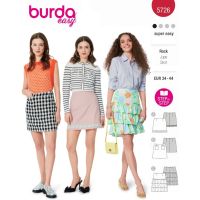 Strih Burda 5726 - Áčková sukňa, sukňa s volánikmi, minisukňa