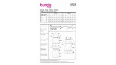 Strih Burda 5728 - Šaty s volánikmi, naberané šaty, šaty so spadnutými ramenami, šaty Carmen