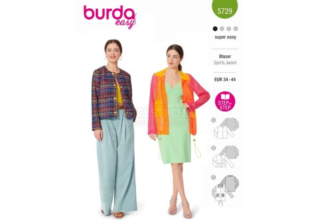 Strih Burda 5729 - Kabátik, francúzske sako, športová bunda