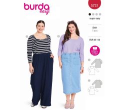 Strih Burda 5731 - Tričko so srdiečkovým výstrihom, tričko s hranatým výstrihom