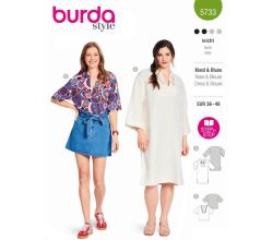 Strih Burda 5733 - Voľné tunikové šaty, blúzka s plastrónom