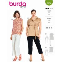 Strih Burda 5734 - Košeľa bez rukávu, zapínacia blúzka