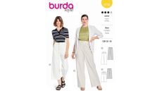Strih Burda 5735 - Nohavice s rovnými nohavicami, ľanové nohavice, 7/8 džínsové nohavice, mom jeans