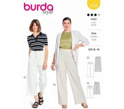 Strih Burda 5735 - Nohavice s rovnými nohavicami, ľanové nohavice, 7/8 džínsové nohavice, mom jeans