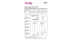 Strih Burda 5735 - Nohavice s rovnými nohavicami, ľanové nohavice, 7/8 džínsové nohavice, mom jeans