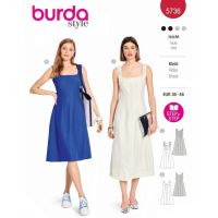 Strih Burda 5736 - Šaty na ramienka, šaty s rozšírenou sukňou, ľanové šaty