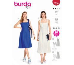 Strih Burda 5736 - Šaty na ramienka, šaty s rozšírenou sukňou, ľanové šaty