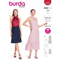 Strih Burda 5737 - Voľné šaty za krk, mušelínové šaty, top s nahými ramenami