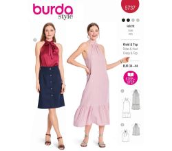 Strih Burda 5737 - Voľné šaty za krk, mušelínové šaty, top s nahými ramenami