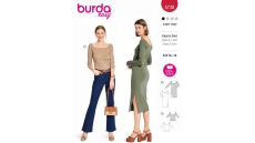 Strih Burda 5738 - Tričkové šaty, džersejové šaty, tričko s hranatým výstrihom
