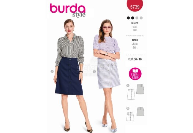 Strih Burda 5739 - Áčková sukňa, prepínacia sukňa, džínsová sukňa