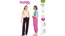 Strih Burda 5740 - Nohavice so sťahovaním v páse, cargo nohavice