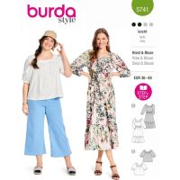 Strih Burda 5741 - Šaty s volánmi, naberané šaty, boho šaty, blúzka